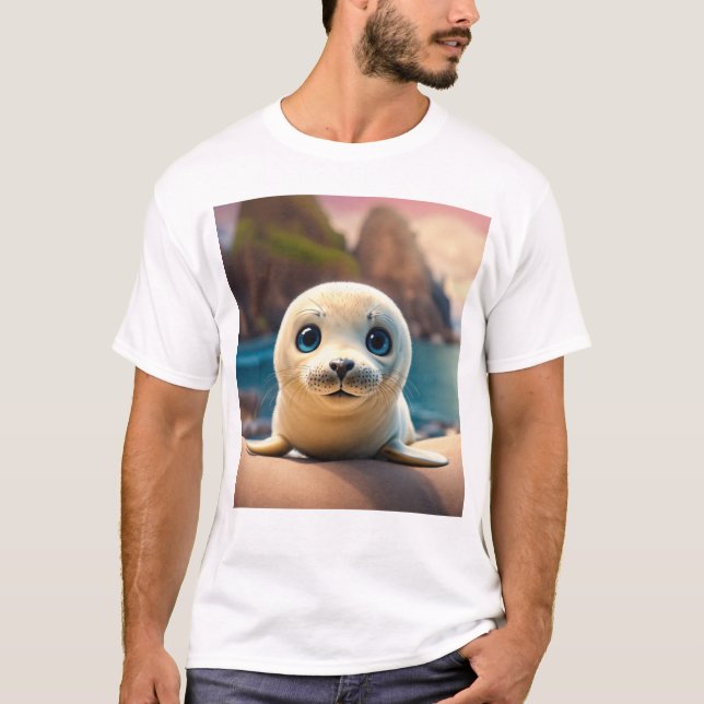 Camiseta **Título:** 3D Caráter De Selo Para Bebês **Descrí (Frente)
