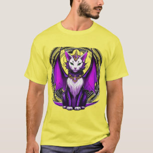 Camiseta Título: Dragon Cat Wizard - Black, White & Purple