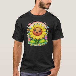 Camiseta 🌻 Título Girassol Sorridente Fofo Arco-íris Jardi