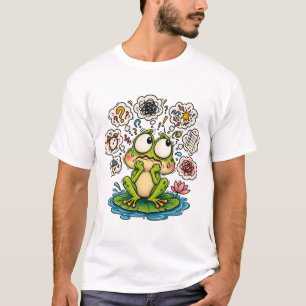 Camiseta Título: Sapo Preocupado e Engraçado Pensando Demai