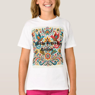 Camiseta Título: Vibrant Folk Art Floral Patterno T-Shirt