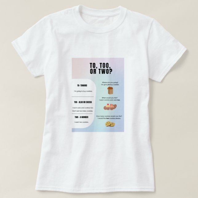 Camiseta To, Too, Two Grammar (Frente do Design)