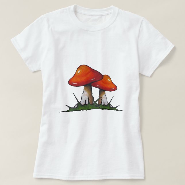 Camiseta Toadstools vermelhos, cogumelos: Arte Freehand do (Frente do Design)