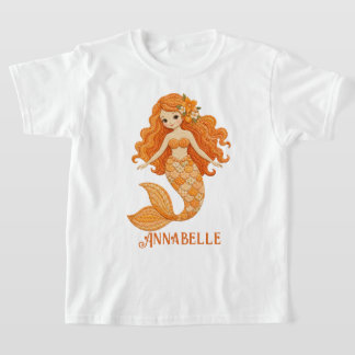 Camiseta Toalha de Retalhos de Sereia Laranja Personalizada