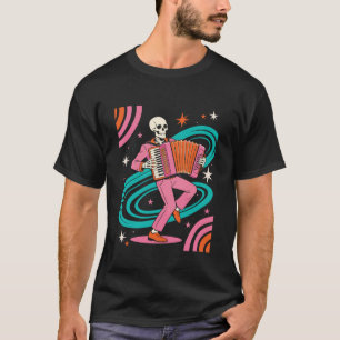 Camiseta Toca Acordeão Esqueleto Retro u2013 Banda de Jazz