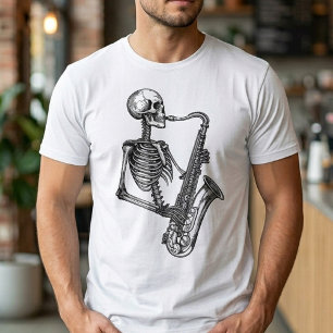 Camiseta Toca Saxofone Esqueleto do Jazz – Amante da Música