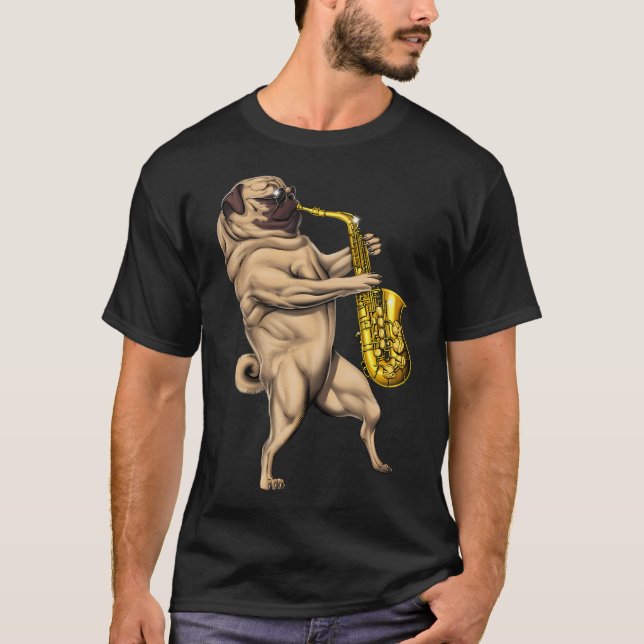 Camiseta Toca Saxofone Pug (Frente)