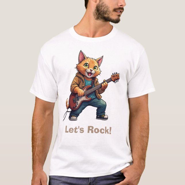 Camiseta Toca violão gato laranja (Frente)