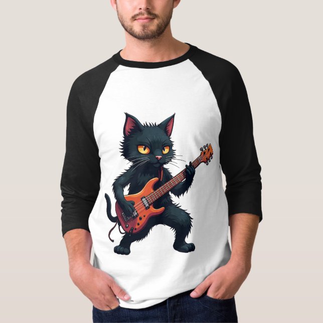 Camiseta Toca violão gato preto (Frente)