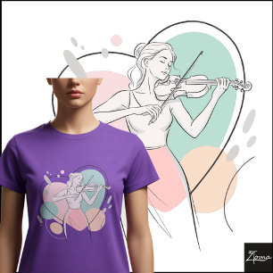 Camiseta Toca Violino Minimalista Esboço Elegante Pastel