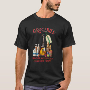 Camiseta Tocado de Guitarra Engraçado Compras de Mercado Co