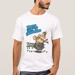 Camiseta Tocado em luzes feliz bipando cartoon de natal