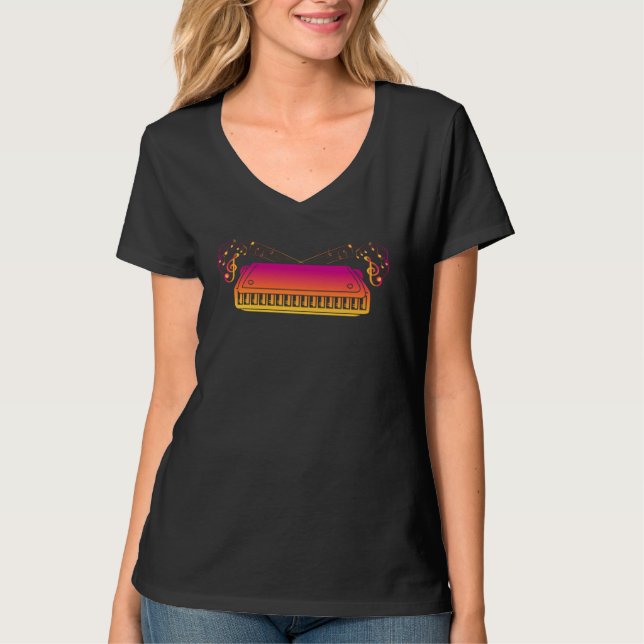 Camiseta Tocador de Harmônica Instrumento Harmônica Órgão B (Frente)