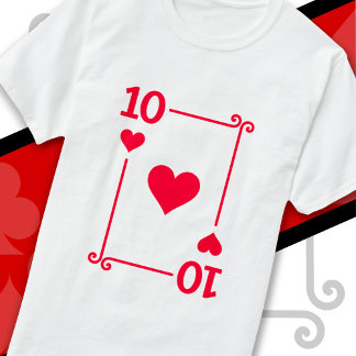 Camiseta Tocando Cartões Costume Dez Cartões 10 de Corações