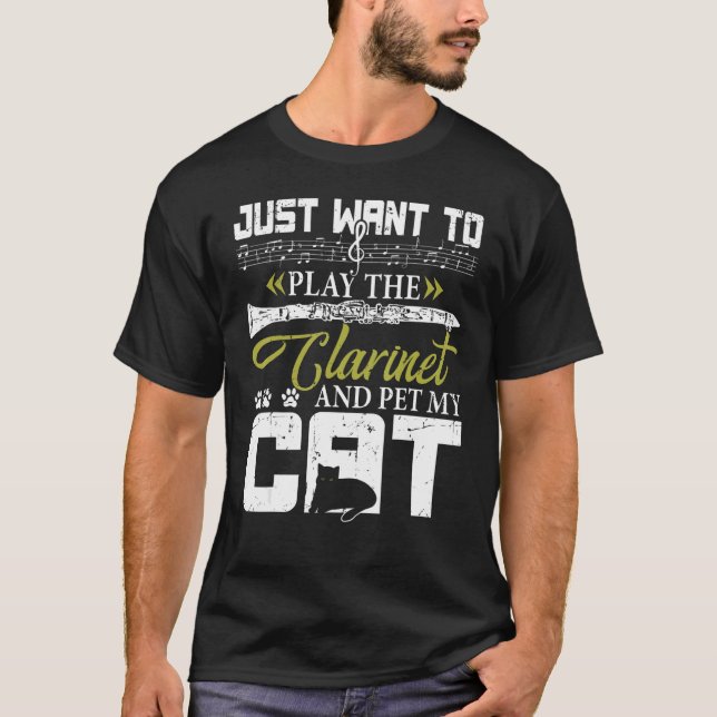 Camiseta Tocar Clarinet E Pet My Cat (Frente)