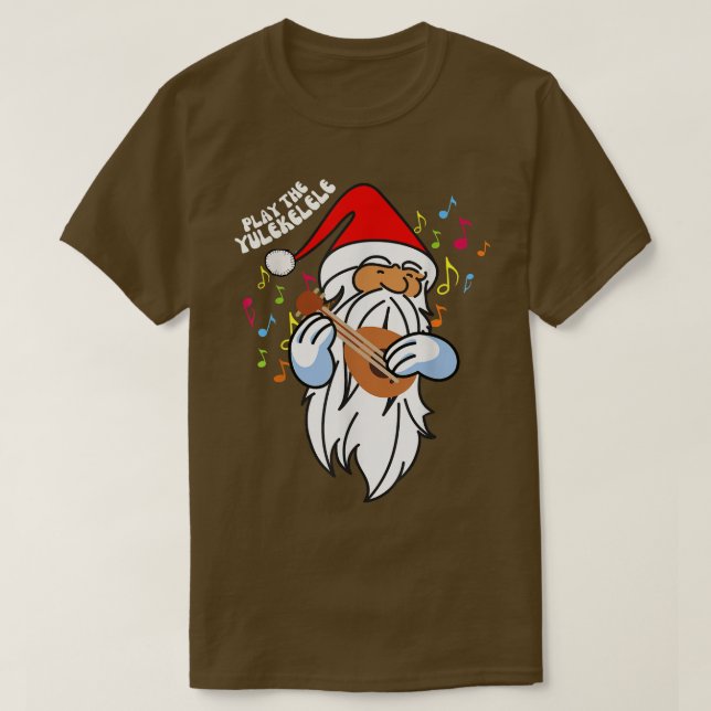 Camiseta Tocar os Papais noeis Yulekele Cute Tocando o Ukul (Frente do Design)