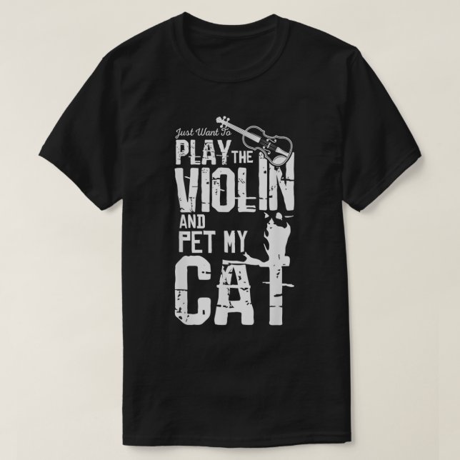 Camiseta Tocar violino e acariciar meu gato (Frente do Design)