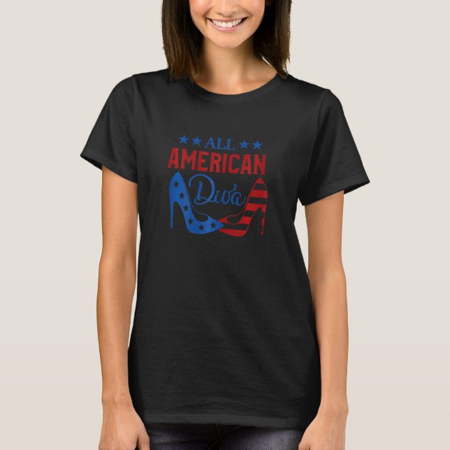 Camiseta Toda A Diva Americana Patriótica 4 de julho (Frente)
