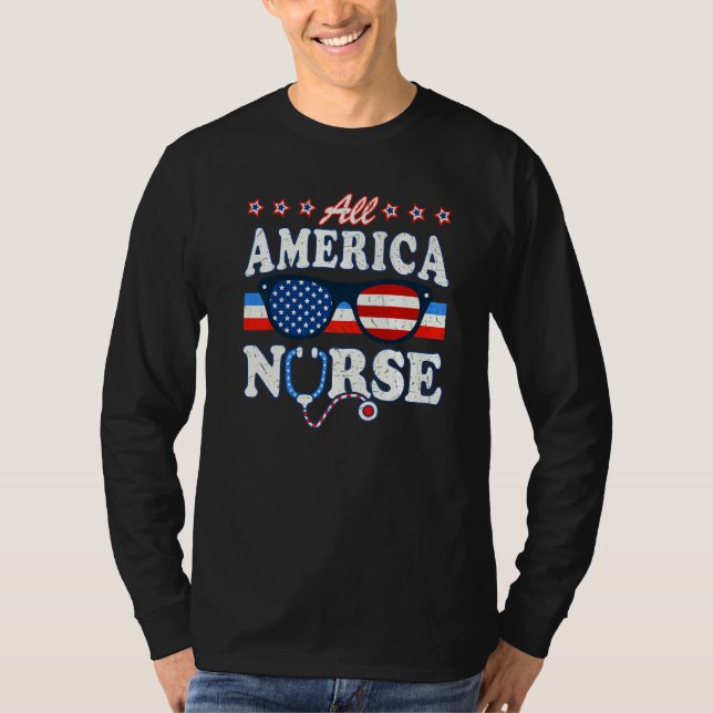 Camiseta Toda a Enfermeira Americana 4 de julho Patriótica  (Frente)