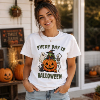 Camiseta Toda a Vida é Halloween Bruxa Bonita Abóbora