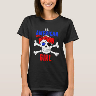 Camiseta Toda Garota Americana Caveira Pirata de 4 de Julho