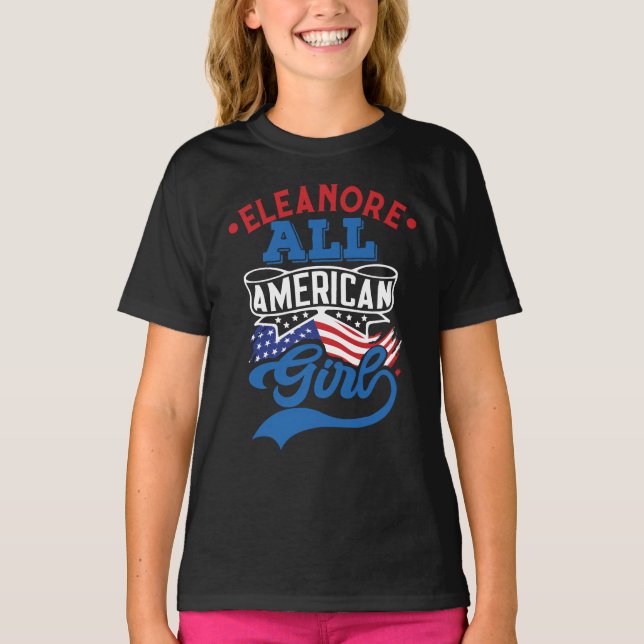 Camiseta Todas as garotas americanas 4 de julho, com nome p (Frente)