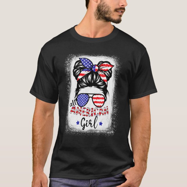 Camiseta Todas as Meninas Americanas Branqueadas Patriótico (Frente)