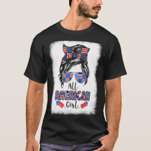 Camiseta Todas as Meninas Americanas Mensagens Bun Usa Band