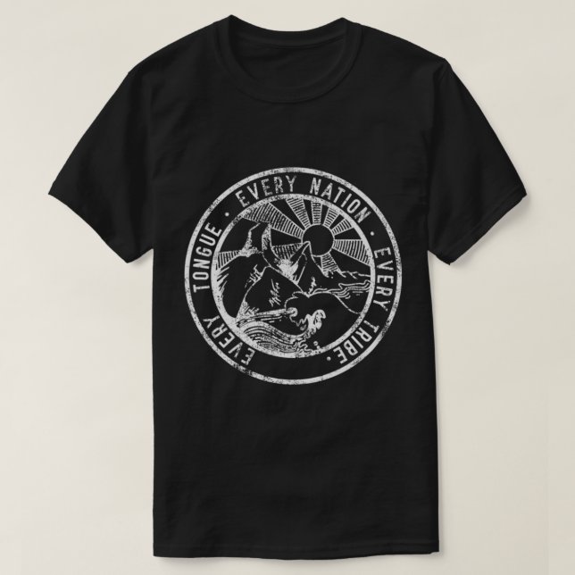 Camiseta Todas as Tribos de Língua e Missões Cristãs de Naç (Frente do Design)