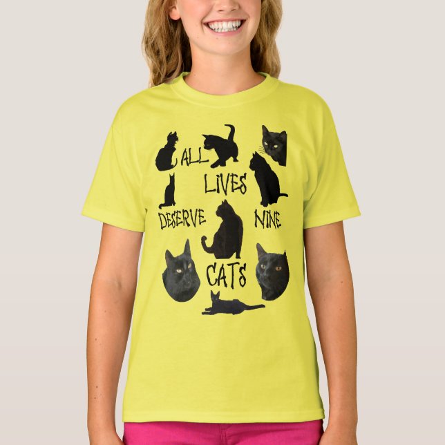 Camiseta Todas As Vidas Merecem Nove Gatos Divertidos, Cota (Frente)