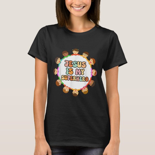 Camiseta Toddler Girls Jesus Is My Superhero Christian Sist (Frente)