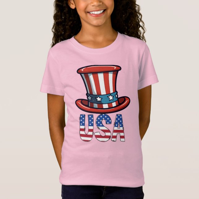 Camiseta Toddler Girls' Patriotic USA Star Butterfly Pink  (Frente)