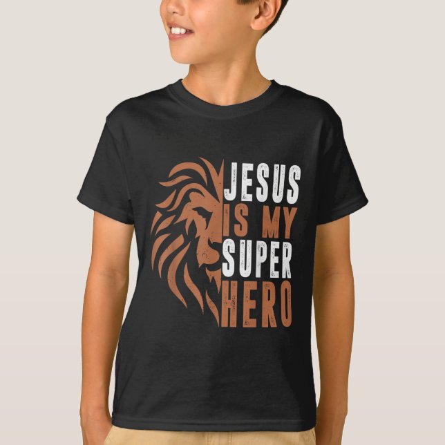 Camiseta Toddler Jesus É Meu Super Herói Cristão Deus Filho (Frente)