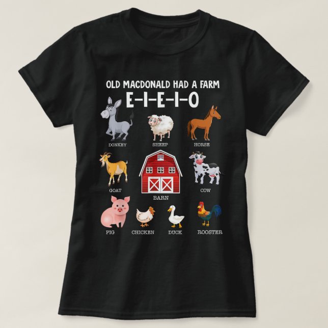 Camiseta Toddler Kids Farm Animal Old MacDonald tinha uma F (Frente do Design)