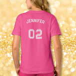 Camiseta Todler Teen Girl Name Jersey Número Esportes Rosa<br><div class="desc">Crie seu próprio personalizado, personalizado, legal, dimensionamento unísexo, moderno, tipografia / fonte / script branco de na moda, nome de jogador monograma, número cor-de-rosa, pré-encolher, camiseta de t-shirt de algodão mole ComfortSoft®. Basta digitar seu nome / nome das crianças / nome do jogador e número da camisa do jogador, para...</div>