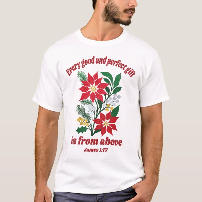 Camiseta Todo Bom e Perfeito Presente – Tiago 1:17 Natal (Frente)