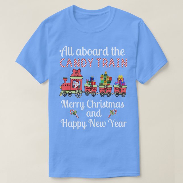 Camiseta Todos a bordo do trem doce Feliz Natal e Hap (Frente do Design)