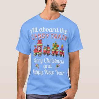 Camiseta Todos a bordo do trem doce Feliz Natal e Hap