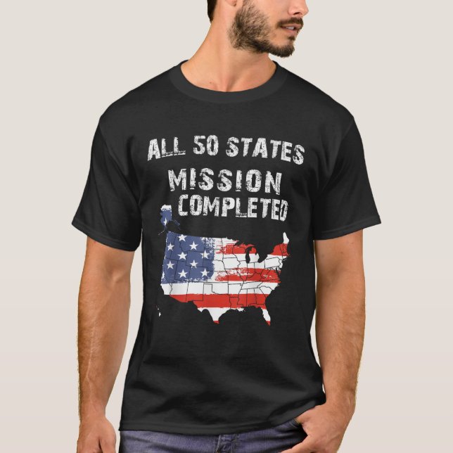 Camiseta Todos os 50 Estados - Missão Cumprida Grunge Viaja (Frente)