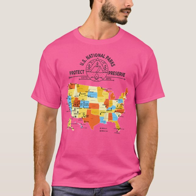 Camiseta Todos os 63 Estados Unidos National Parks Map - Pa (Frente)
