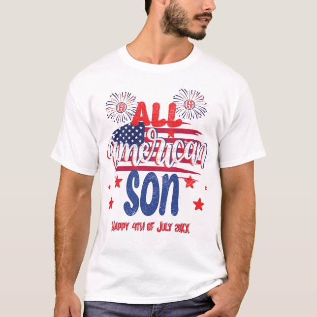 Camiseta Todos os americanos, Son Red White e Blue 4 de jul (Frente)
