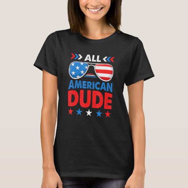 Camiseta Todos Os Óculos Solares Americanos 4 De Julho Meni (Frente)