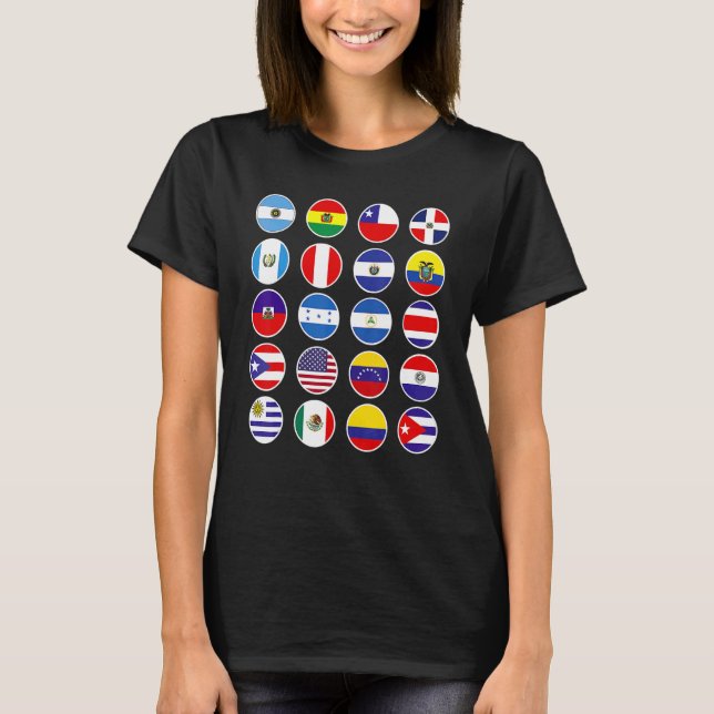 Camiseta Todos os Sinalizadores Latino-Americanos Países Hi (Frente)