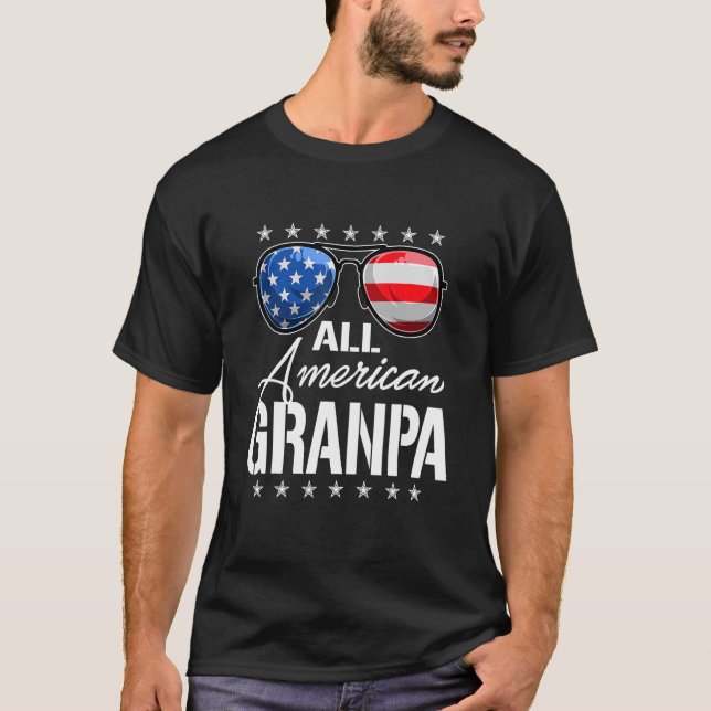Camiseta Todos os Vovô Americano Óculos de sol Usa Bandeira (Frente)