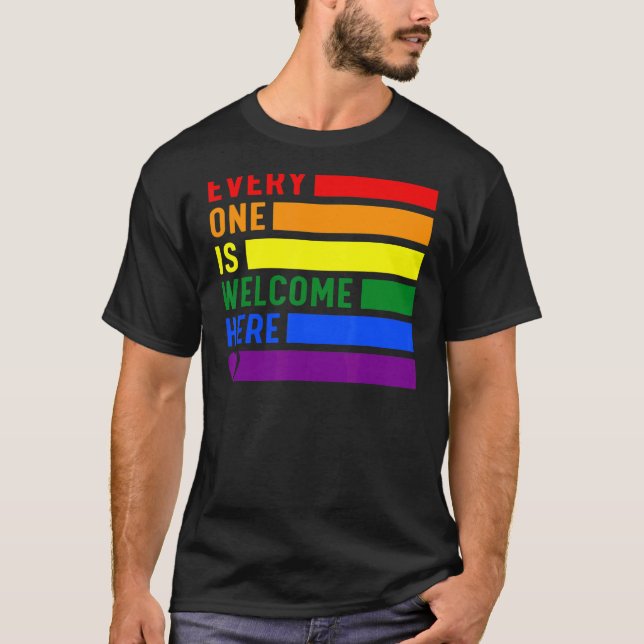 Camiseta Todos São Bem-Vindos Aqui No Rainbow Lgbtq Pride T (Frente)