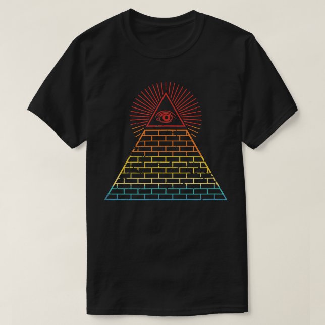 Camiseta Todos Vendo Olhos Illuminati Pirâmide Egípcia Retr (Frente do Design)