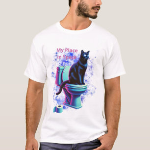 Camiseta Toilet de Gato Negro Cósmico - Arte Surreal Vaporw
