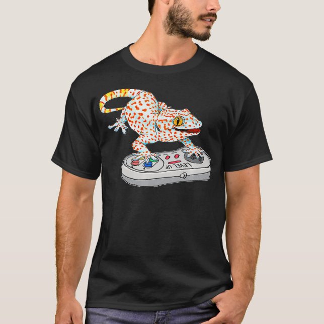 Camiseta Tokay gecko jogando videogame répteis Gekko geck (Frente)