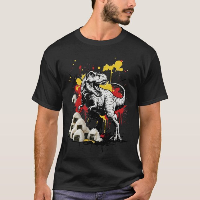 Camiseta Tokyo Dino: T-Rex & Onigiri Street Graffiti (Frente)