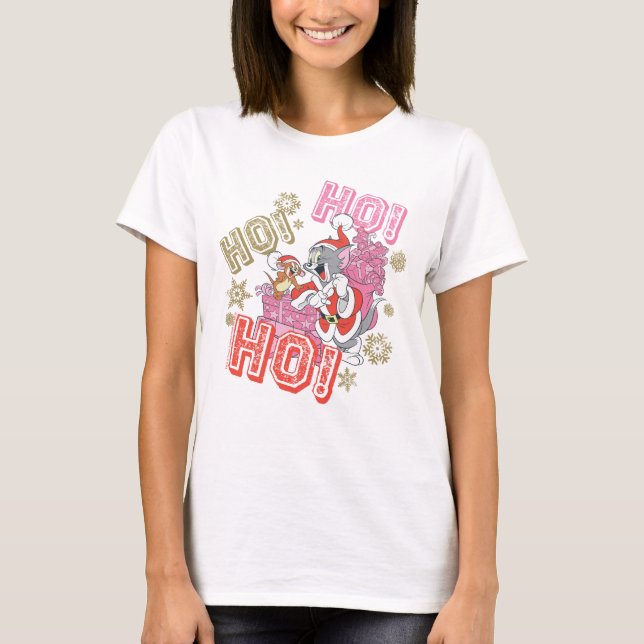 Camiseta Tom e Jerry "Ho! Ho! Ho!" Entrega de presentes de  (Frente)